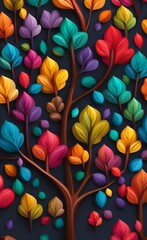 Fototapeta na wymiar Colorful tree with leaves on hanging branches illustration background. 3d abstraction wallpaper. Floral tree with multicolor leaves, Generative AI