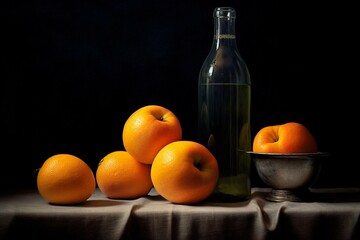 a bottle, an orange and an apple. Generative AI