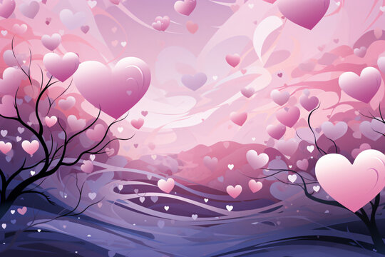 Hearts And Trees Blend In A Pink Fantasy Scene