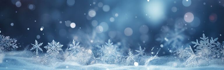 Fototapeta na wymiar Blauer Winterhintergrund mit großen Schneeflocken