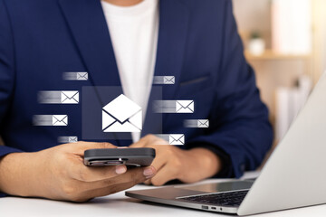 Business email communication in the digital age new messages and alerts. Inbox with email Marketing...