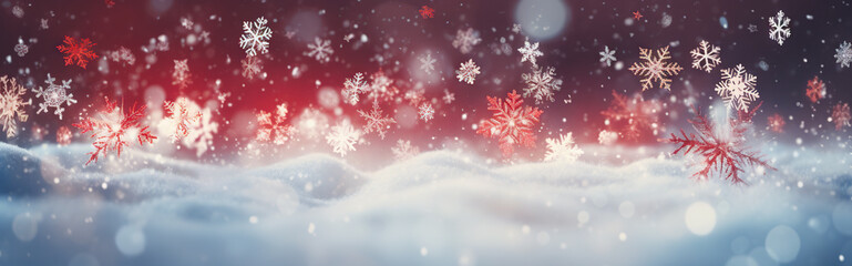 Fototapeta na wymiar Red Magic Winter Christmas Background Snowflakes