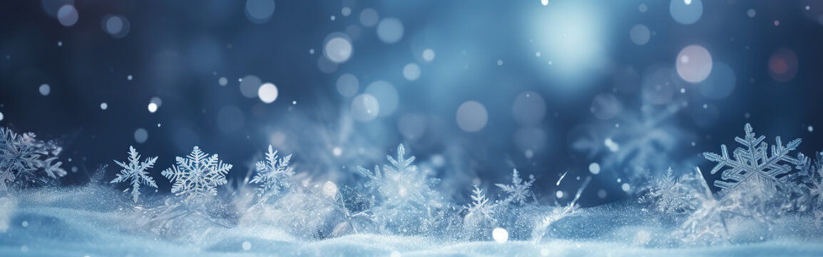 Blauer Winterhintergrund mit großen Schneeflocken