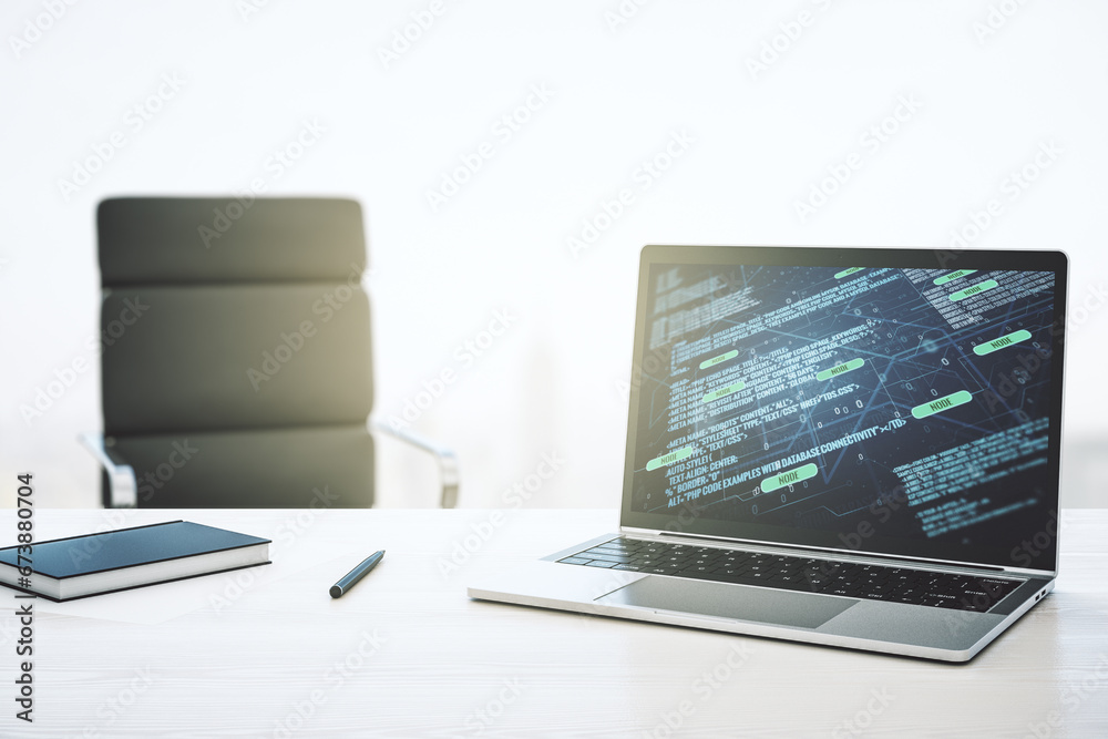 Leinwandbilder modern computer display with abstract software development hologram, research and analytics concept.