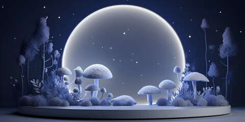 Snow globe with mushrooms inside of it, "Winter Wonderland: Snow Globe with Charming Mushrooms"