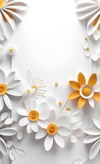3d mural wallpaper with simple flowers in white background. modern flowers in simple wall, Generative AI