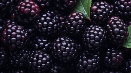 A pile of blackberries with leaves - fruit background wallpaper