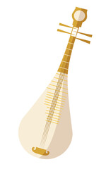 Traditional Japanese short neck music instrument lute, Biwa. Isolated vector illustration