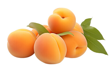 A group of peaches with leaves - isolated on transparent background