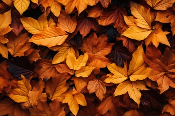 Naklejka na ściany i meble Fall leaves background with orange colorful leaves filling ebtire frame 