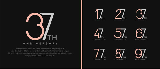 set of anniversary logo pink and gray color on black background for celebration moment