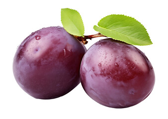 A pair of plums with leaves - isolated on transparent background