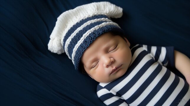 Newborn baby boy in a sailorthemed outfit