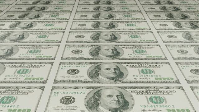 4k 100 US dollars is being printed and has not been cut yet front view