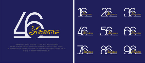 set of anniversary logo silver color on blue background for celebration moment - obrazy, fototapety, plakaty