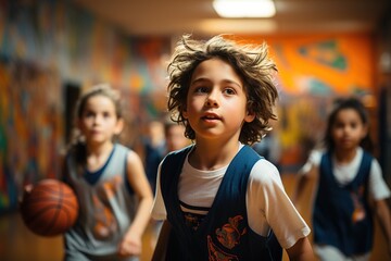 A young basketball player at school - obrazy, fototapety, plakaty