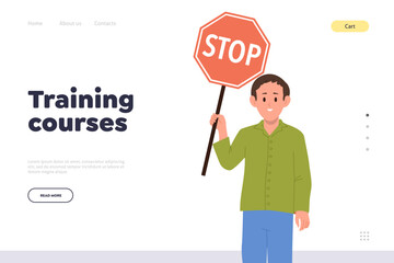 Education online service landing page providing training courses for children to study traffic rules