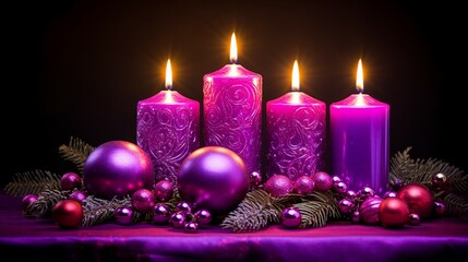 Obraz na płótnie Canvas Candles Marking Celebration: Advent, Christmas, Festive Glow and Tradition in Dark Background