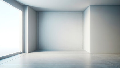 Fototapeta premium Empty room with white walls and concrete floor. Generative AI
