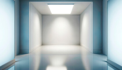 Fototapeta premium Empty white room with blue walls. Generative AI
