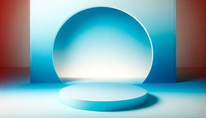 Abstract background with blue round podium. Mock up. Generative AI