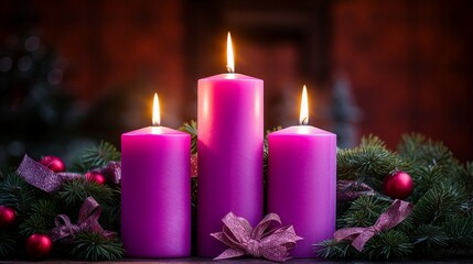 Obraz na płótnie Canvas Church Advent Candles Ceremony, Traditional Christian Worship Season Decor
