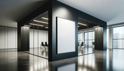Contemporary office interior with blank poster on wall. Mock up. Generative AI