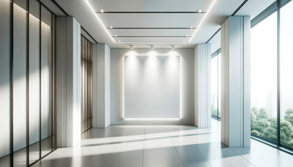 Modern office interior with empty white wall. Mock up, 3D Rendering