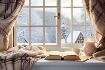 Peaceful Winter Morning View from a Cozy Window Sill
