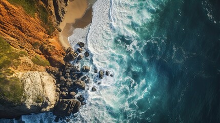 Nature landscape background, drone view, top view beach, ocean water
