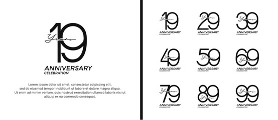 set of anniversary logo black color on white background for celebration moment