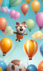 Obraz na płótnie Canvas photo wallpapers for children, cute animals on balloons, Generative AI