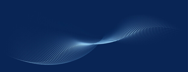 An abstract vector illustration, 3D curve formed by flowing dot particles against a blue background, designed to evoke a technology-themed ambiance.