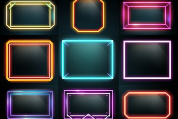 Geometric neon frames, bright banners collection,  illustration isolate on black, 