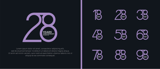 set of anniversary logo purple and white color on black background for celebration moment