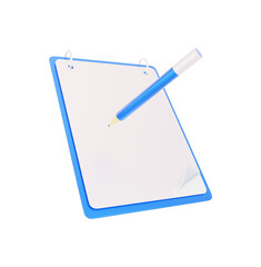Clipboard with paper and pencil 3d rendering illustration