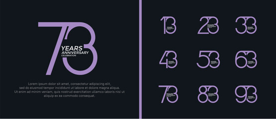 set of anniversary logo purple and white color on black background for celebration moment - obrazy, fototapety, plakaty