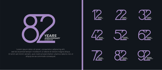 set of anniversary logo purple and white color on black background for celebration moment