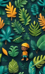 tropical trees and leaves wallpaper design, Generative AI