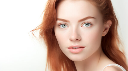 Obraz premium Young woman with smooth healthy skin. Beautiful young looking woman red hair happy smiling, beauty and cosmetics advertising concept.