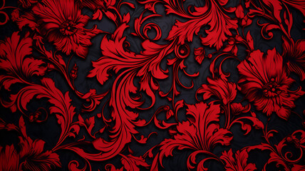 seamless pattern with red flowers | generative AI - obrazy, fototapety, plakaty