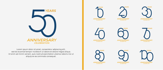 set of anniversary logo blue and yellow color on white background for celebration moment