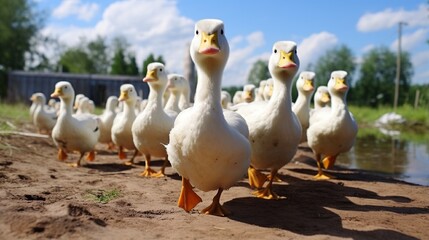 Flock of Water Birds Enjoying Nature at a Peaceful Pond generated by AI tool