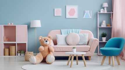 Cozy Bedroom Decorated with Cuddly Stuffed Teddy Bear Toy generated by AI tool 