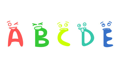a b c d e cute alphabet letters with emoticons