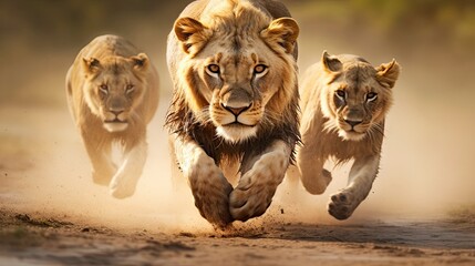 Lion king running on us, beautiful lion running