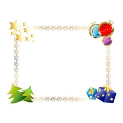 Golden fir branches and Christmas tree decorations design