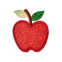 Apple embroidery patch isolated on transparent background. Fruit decoration for fashionable girls