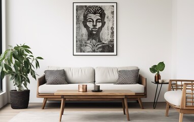 Picture frame with line art by a reading coffee table