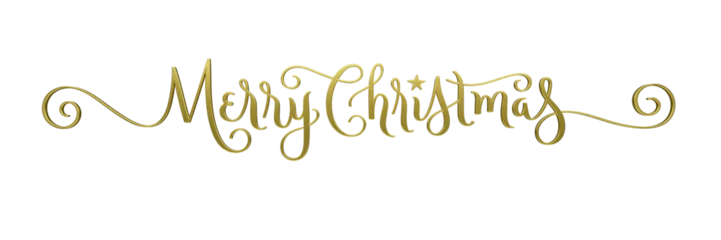 Fotobehang 3D render of wide MERRY CHRISTMAS metallic gold brush calligraphy banner on transparent background © treenabeena